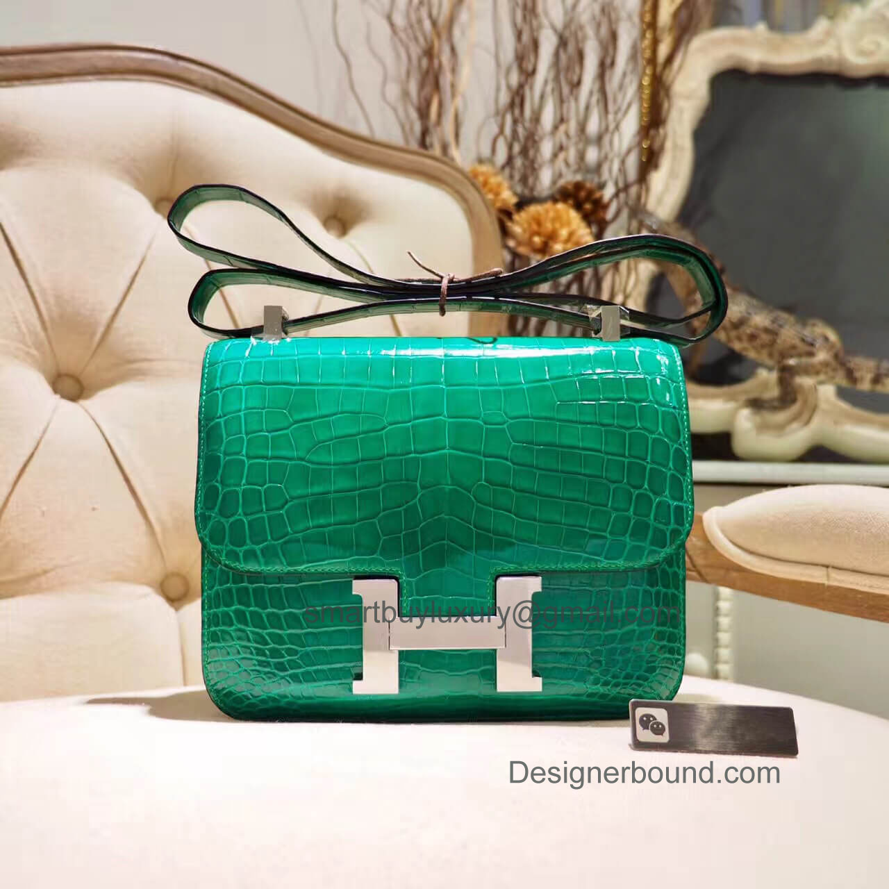 Hermes Constance 23 Bag in 6q Vert Emeraude Shiny Nile Croc PHW